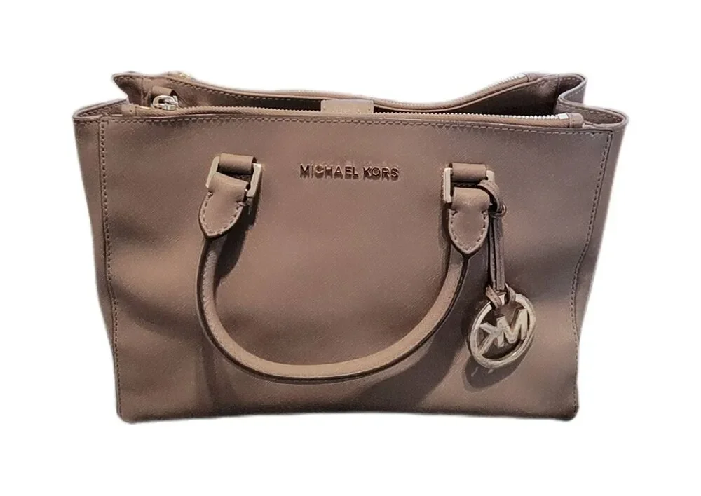MICHAEL KORS Camel Tan Saffiano Leather & Gold Hardware Top Handle Bag